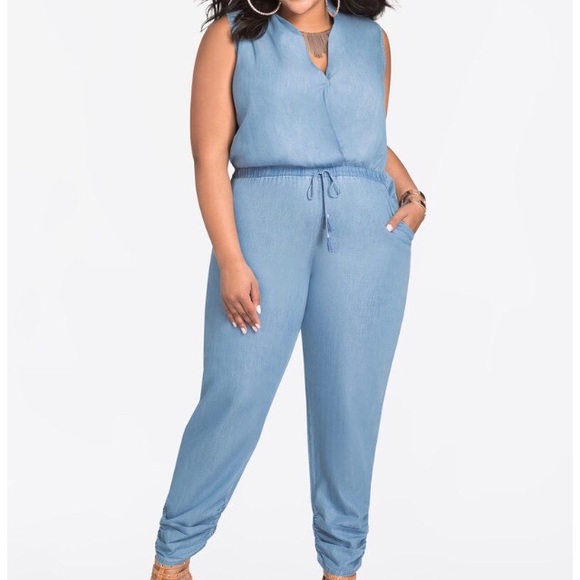 ashley stewart denim jumpsuit